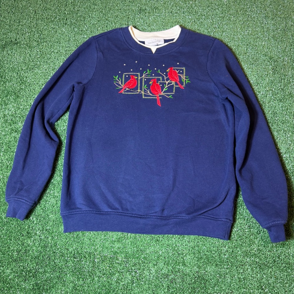 Vintage Breckenridge Navy Blue Cardinal Embroidered Sweatshirt Rhinestone Small